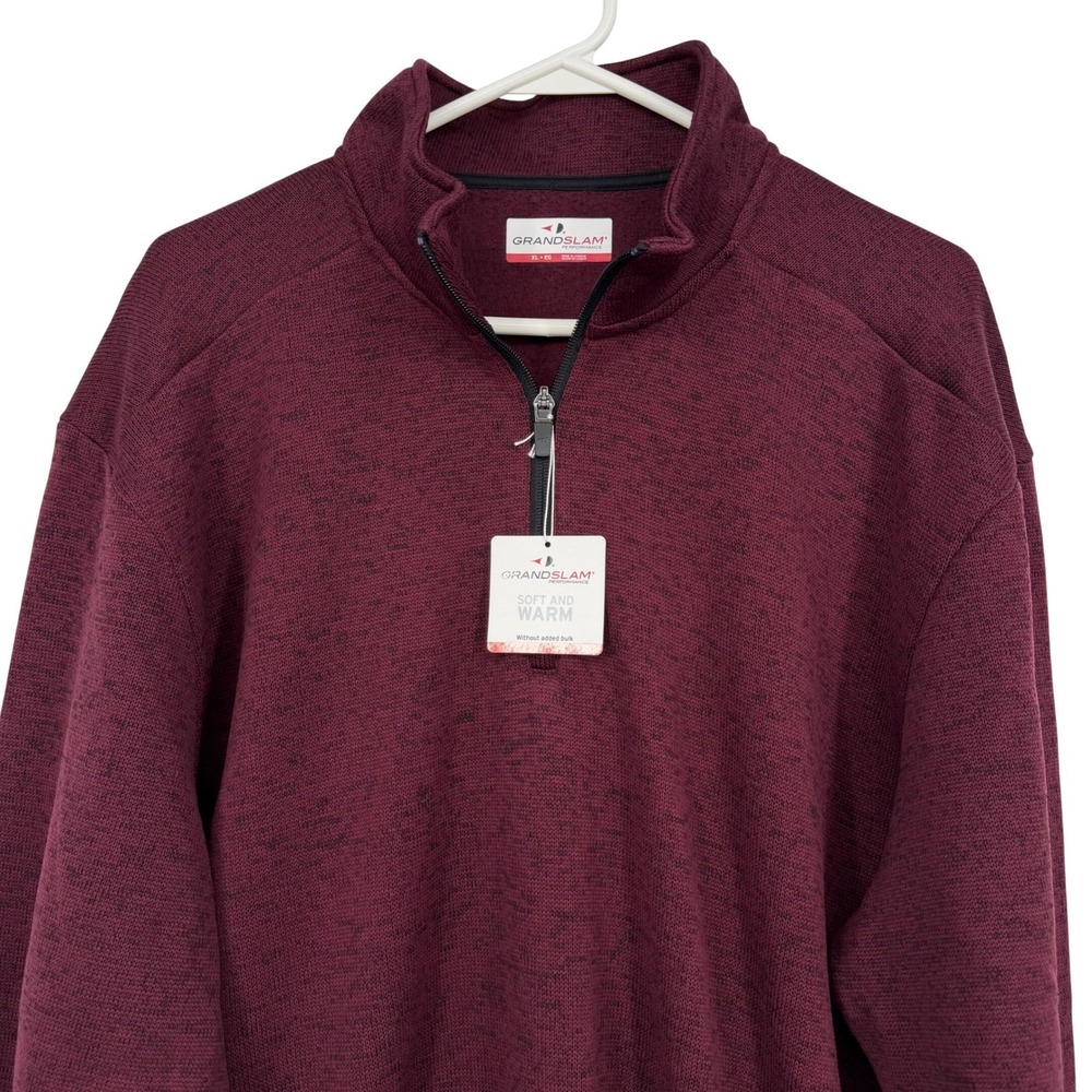 Grand Slam Pullover Mens XL Burgundy Wine Heather Quarter Zip Performance NEW